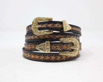 HandTooled Hat Band, Leather Hat Band, Toquilla, (1/4'') Western Tooled Leather Hat Band
