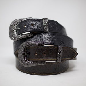 Personalized HandTooled Horse Flower Belt, (1.5&#39;&#39;) Western Leather Belt, Hand Painted Belt with Removable Western Buckle