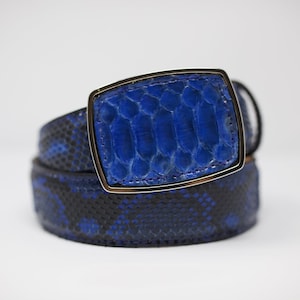 Cinturón de serpiente con barriga esmaltada en azul