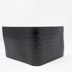 Cartera de piel de caimán americano negro, cartera exótica, cartera de lujo