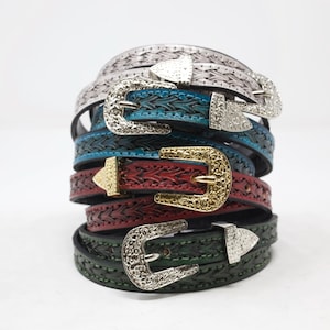 HandTooled Hat Band, Leather Hat Band, Toquilla, (1/4&#39;&#39;) Hand Painted Western Tooled Leather Hat Band