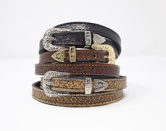 HandTooled Floral Hat Band, Adjustable Hat Band, (1/4'') Western Tooled Cowboy Leather Hat Band