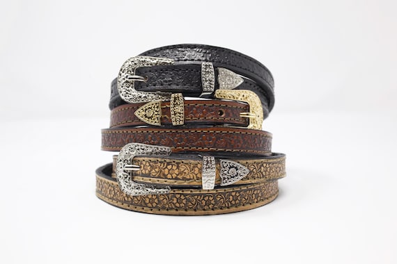 HandTooled Floral Hat Band, Adjustable Hat Band, (1/4'') Western Tooled Cowboy Leather Hat Band