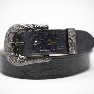 HandTooled Horse Flower Belt, (1.5’’) Western Leather Belt, Hand Painted Belt with Removable Western Buckle