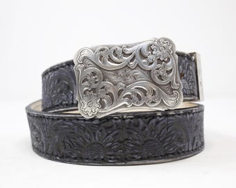 HandTooled Sunflower Belt, (1.5’’) Western Leather Belt, Hand Painted Belt with Removable Western Sunflower Buckle