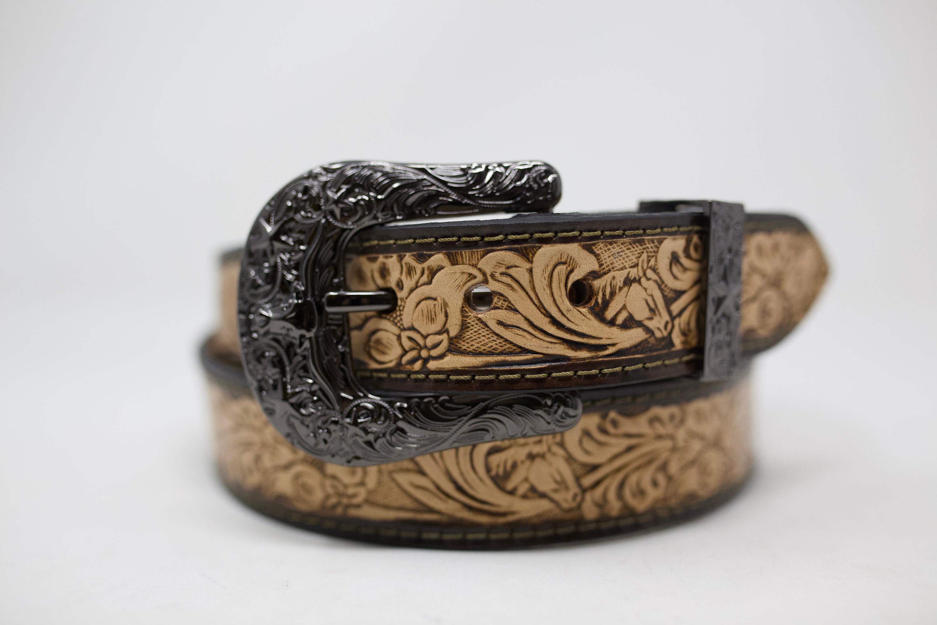 Handtooled Horse Flower Belt, (1.5 display picture 2