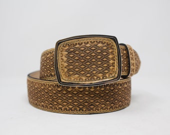 HandTooled Leather Belt, Western Leather Belt, Hand Painted Belt with Interchangeable Buckle