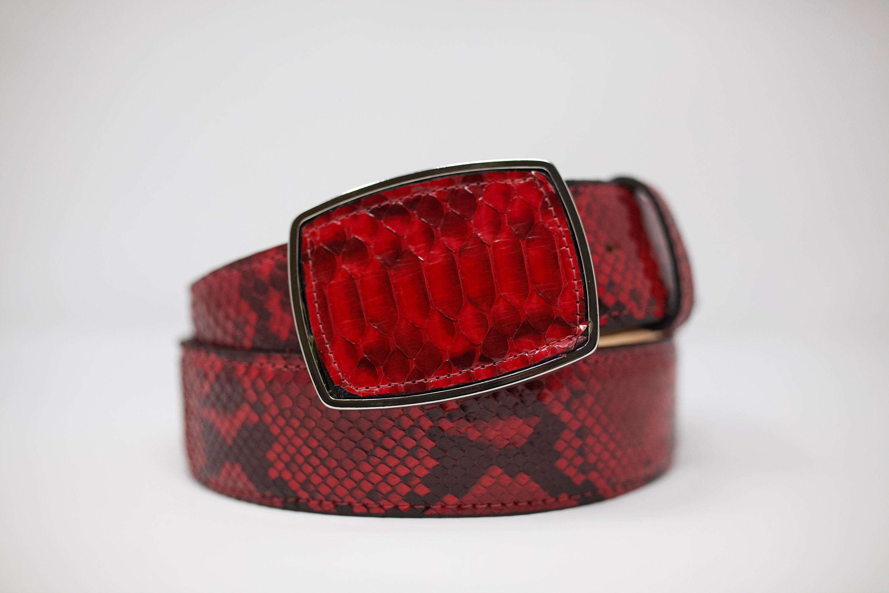 Vintage USA Made Red Leather Silver Python Snake Reptile Belt Women Small Unique Red Python Belt - Etsy main image 3