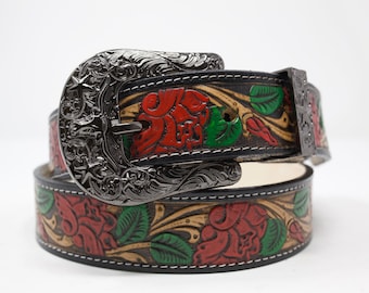 Cheetah Print Flower Leather Belt in GOLD. Waist, Overall or  display picture 2