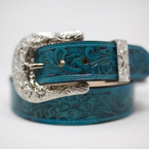 HandTooled Horse Flower Belt, (1.5&#39;&#39;) Western Leather Belt, Hand Painted Belt with Removable Western Buckle