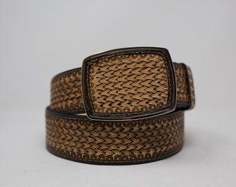 HandTooled Leather Belt, Western Leather Belt, Hand Painted Belt with Interchangeable Buckle