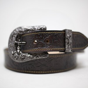 HandTooled Horse Flower Belt, (1.5’’) Western Leather Belt, Hand Painted Belt with Removable Buckle