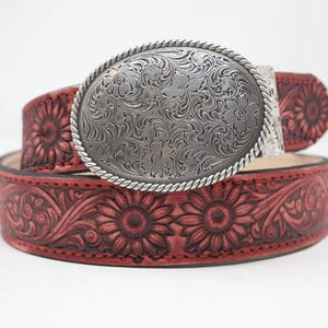 HandTooled Sunflower Belt, (1.5&#39;&#39;) Hand Painted Belt with Removable Western Sunflower Buckle