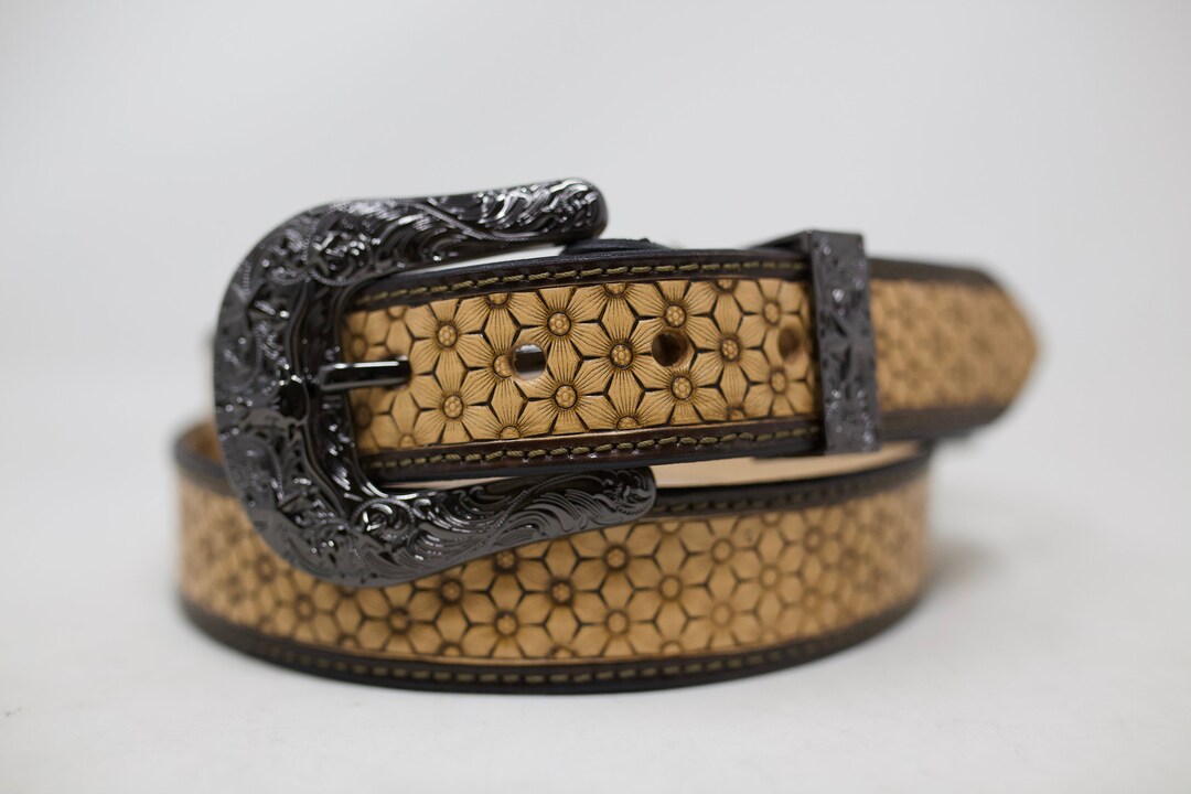 9441 Western Genuine Leather Tooled Belt With Hand Painted Flower $_57.JPG?set_id=880000500F main image 4