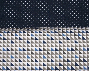 Stoffpaket Dreiecke Punkte (2 Stoffe je 40 x 150 cm), Stoff geometrisch, Stoff Punkte, Stoff Dreiecke blau