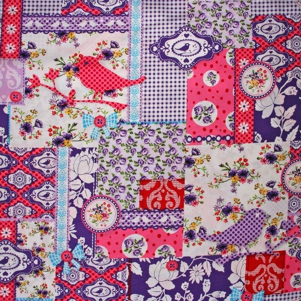 Stoff Patchwork, Stoff Vintage, Stoff Vögel, Stoff Blumen