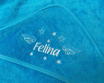 Hooded towel, hooded towel for babies with name and little wings