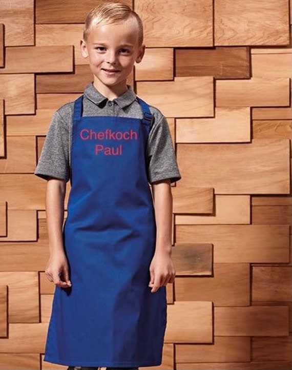 Kinder Latzschürze 80 x 60 cm Kochen Backen Schule Schürze mit Namen bestickt 