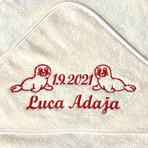 Hooded towel, hooded towel for babies with name and seals image 1