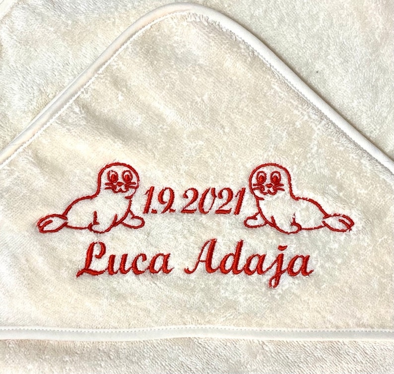 Hooded towel, hooded towel for babies with name and seals image 1
