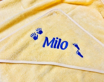 Hooded towel, hooded towel for babies with names and hands/feet