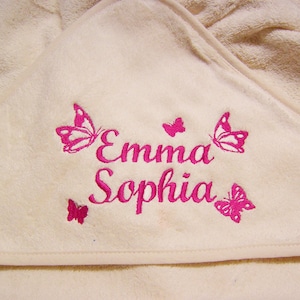 Hooded towel, hooded towel for babies with name and motif butterflies Beige