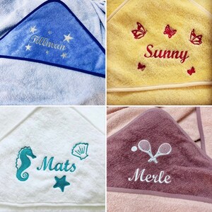 Hooded towel, hooded towel for babies with name and seals Yellow