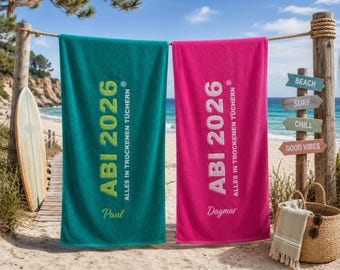 Abitur ABI 2026 Geschenk 75x180 cm Duschtuch Badetuch Saunatuch Strandtuch mit Namen Stickerei Fitness Personalisiert