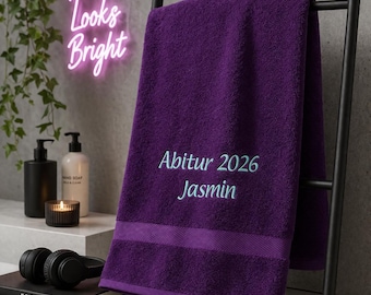 Badetuch Abi 2026 - Abschluss 2026 - Bachelor 2026 mit Namen bestickt - 70 x 140 cm - Abitur Bachelor Studium Geschenk