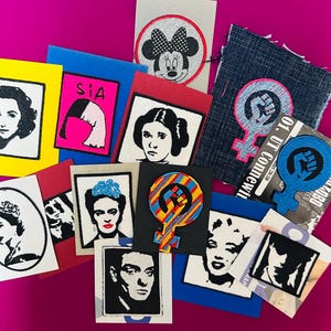 Aufnäher Patch Bügelpatch Badge  Stencil Silhouette Stars & Sternchen David Bowie Vulva Früchte