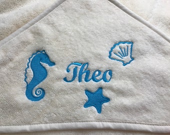 Hooded towel, hooded towel for babies named seahorse