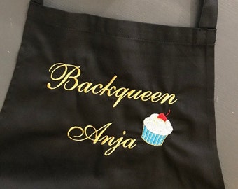 Backschürze bestickt mit Namen für die Backqueen mit Cupcake