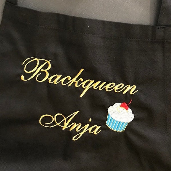 Backschürze bestickt mit Namen für die Backqueen mit Cupcake