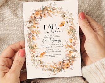 Fall in Love Bridal Shower Invitation, Autumn Bridal Shower Invite, Fall Bridal Shower, Editable Bridal Shower Template, Fall in Love