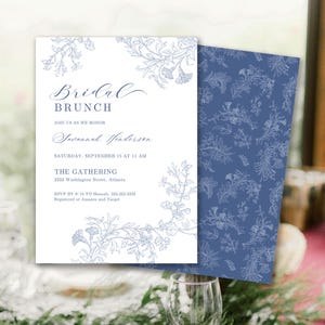 Vintage Floral Bridal Shower Invitation Template, Dusty Blue Bridal Invitation, Printable Invitation, Something Blue Bridal Invitation