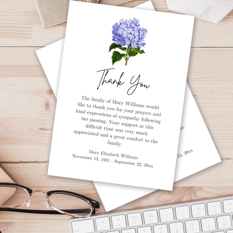 Floral Funeral Thank You Card Template, Thank You Notes Template ...