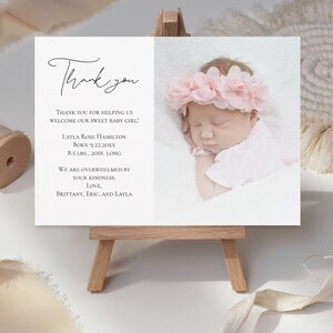Tarjeta de agradecimiento para baby shower, tarjeta de agradecimiento para recién nacidos, tarjeta de agradecimiento para baby shower, tarjeta de agradecimiento editable para baby shower, tarjeta de agradecimiento, anuncio de bebé