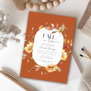 Fall Bridal Shower Invitation, Fall Flowers, Fall in Love Bridal Shower Invitation, Autumn Bridal Shower Template, Bridal Brunch Invite