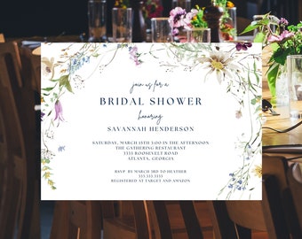 Wildflower Editable Bridal ShowerTemplate Invitation, Boho Floral Bridal Shower Invitation, Wildflowers Shower Invite Printable Invite