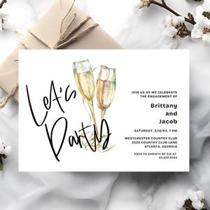 Engagement Party Invitation Template, Modern Engagement Party Invite, Champagne Wedding Printable diy invitation, Editable Download