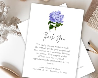 Plantilla de tarjeta de agradecimiento para funeral con flores, plantilla de notas de agradecimiento • DESCARGA INSTANTÁNEA • Plantilla imprimible y editable, papelería para duelo