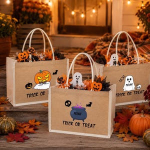 Bolsa de Halloween personalizada para pedir dulces, canasta de Halloween personalizada, regalo para niños, bolsas de dulces de Halloween