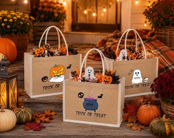 Borsa di Halloween personalizzata per "dolcetto o scherzetto", cestino di Halloween personalizzato, regalo per bambini, borse per dolcetti di Halloween