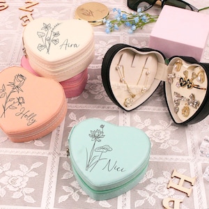 Benutzerdefinierte Name Schmuck Box , Geburt Blume Reise Schmuckschatulle, Braut Party Schmuckschatulle, Brautjungfer Geschenk, Geschenk für sie, Geburtstagsgeschenk