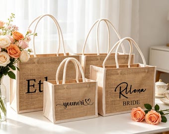 Borse in iuta personalizzate, borsa in juta con nome personalizzato, borsa da spiaggia con monogramma, addio al nubilato, bomboniere, regalo per lei, regalo per damigella d'onore