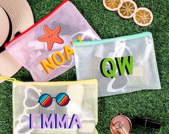 Personalisierte große Pool-Beutel, Schatten-Monogramm Pool-Tasche, nasse trockene Pool-Beutel, Reißverschlusstasche, Junggesellinnenabschiedsparty, mit benutzerdefiniertem Logo