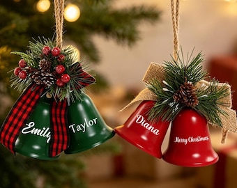 Personalized Christmas Bell Ornament, Custom Name Jingle Bell, Farmhouse Tree Decor,Family Stocking Stuffer Gift