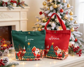 Personalized Christmas Tote Bag, Custom Name Holiday Gift Bag,Christmas Eve Gift Bags,Xmas Gift Bags,Christmas Party Bags,Christmas Sacks