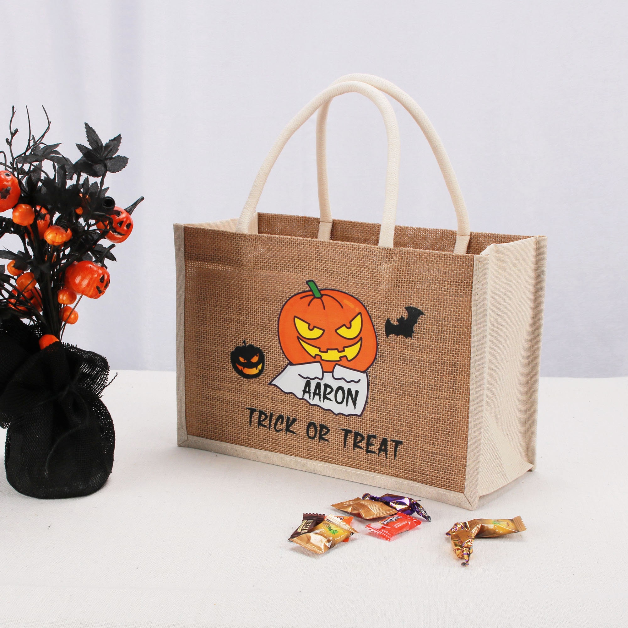Custom Halloween Bag for Trick or Treat，Personalized, Halloween Basket,  Present Gift for Kids，Halloween Treat Bags