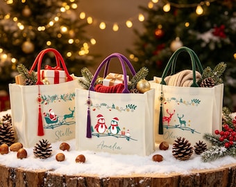Personalized Christmas Tree Gift Bag with Name: Christmas Eve Sack Filler For Kid
